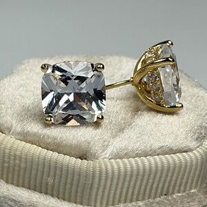 Gold Cushion Cut Cz Diamond Studs Timeless Vintage/Antique Style Gift for Her
